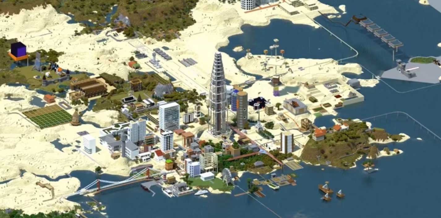 Minecraft с ультрареалистичным шейдером - город Сиэтл